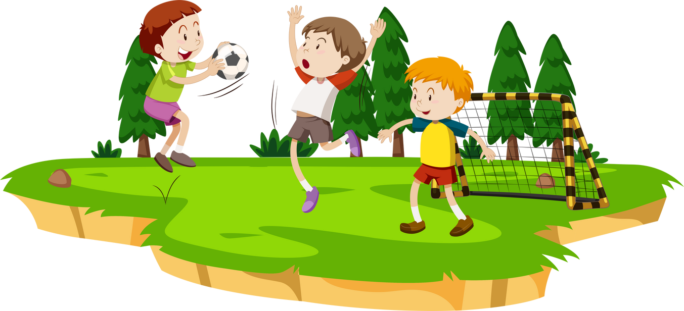 Boys playing soccer in the field